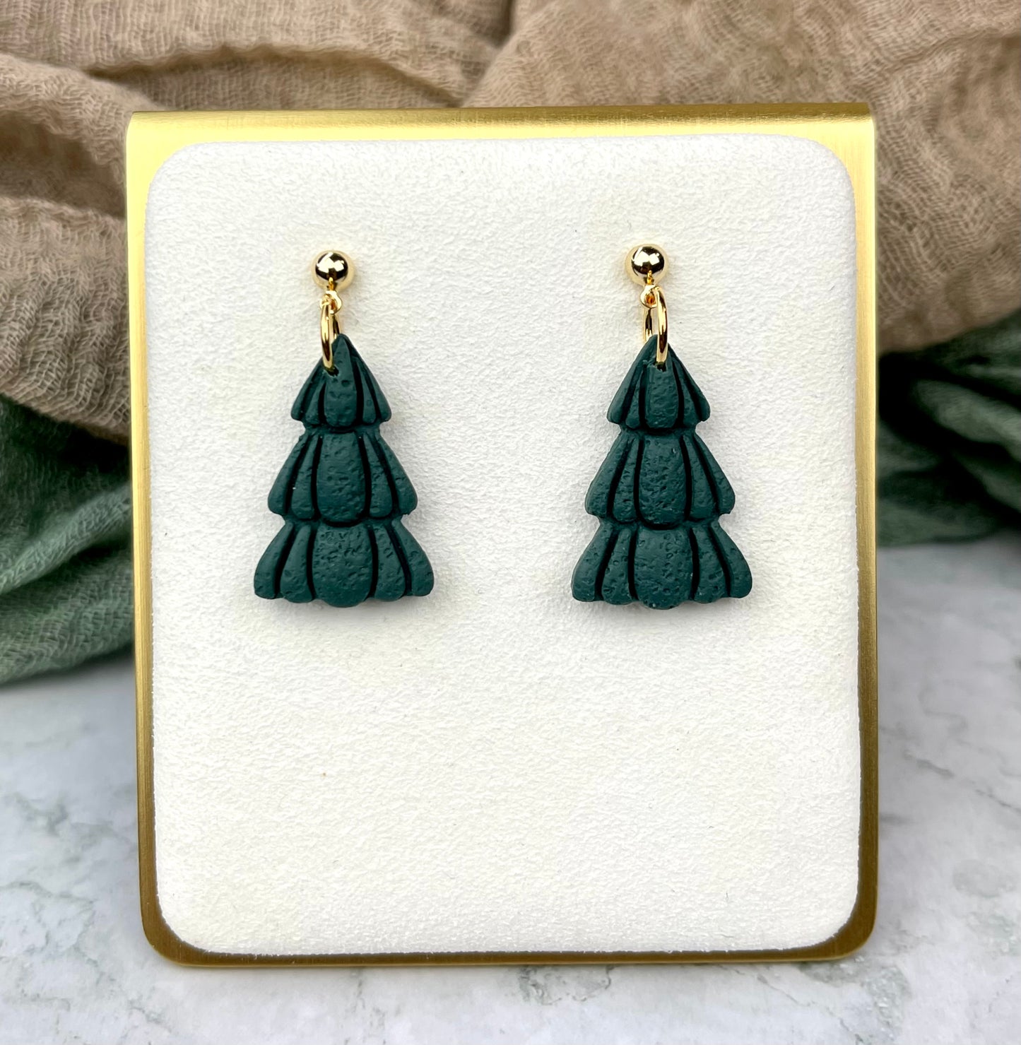 Dark Green Tree Earrings