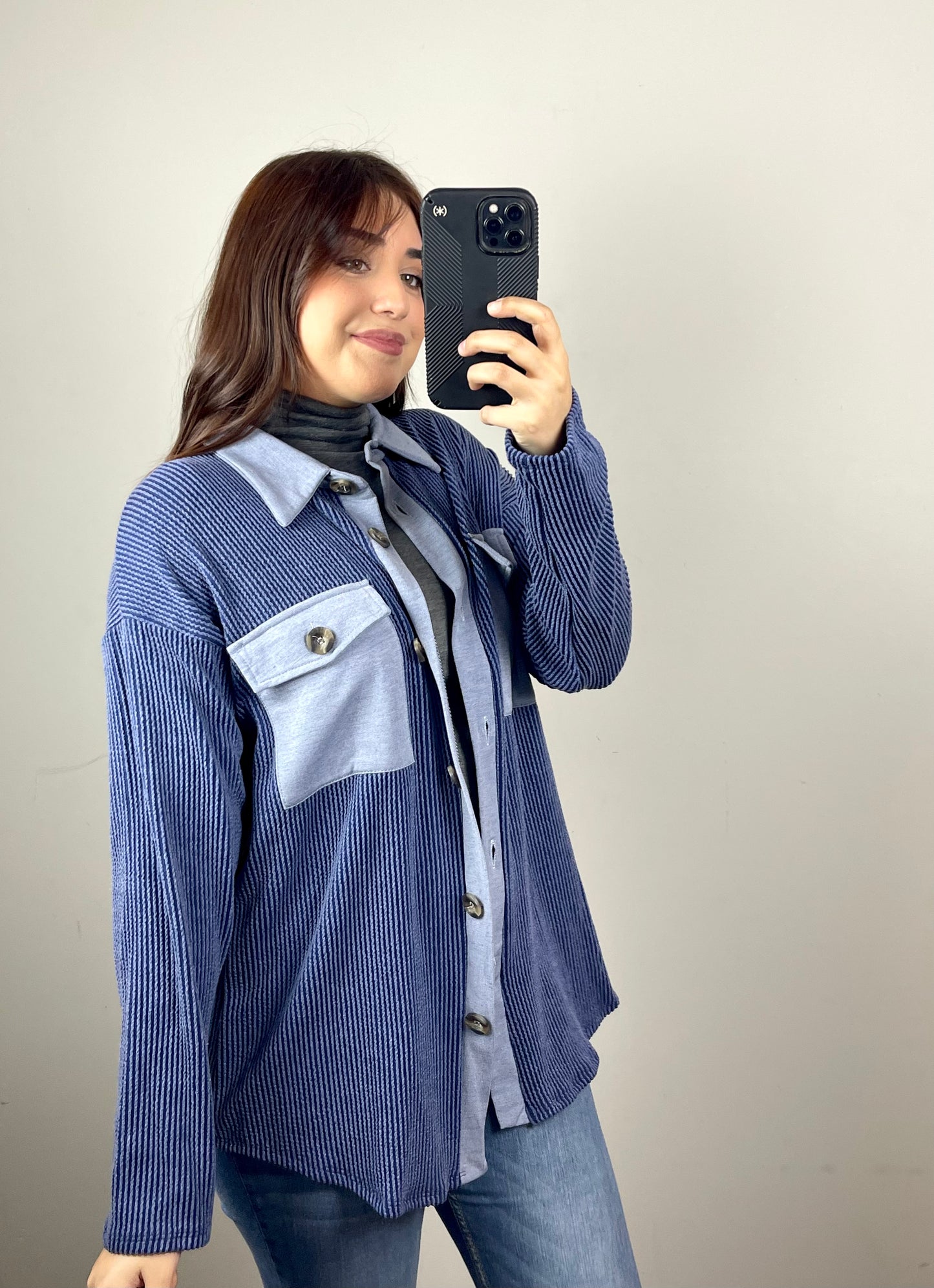 Navy Ribbed Shacket