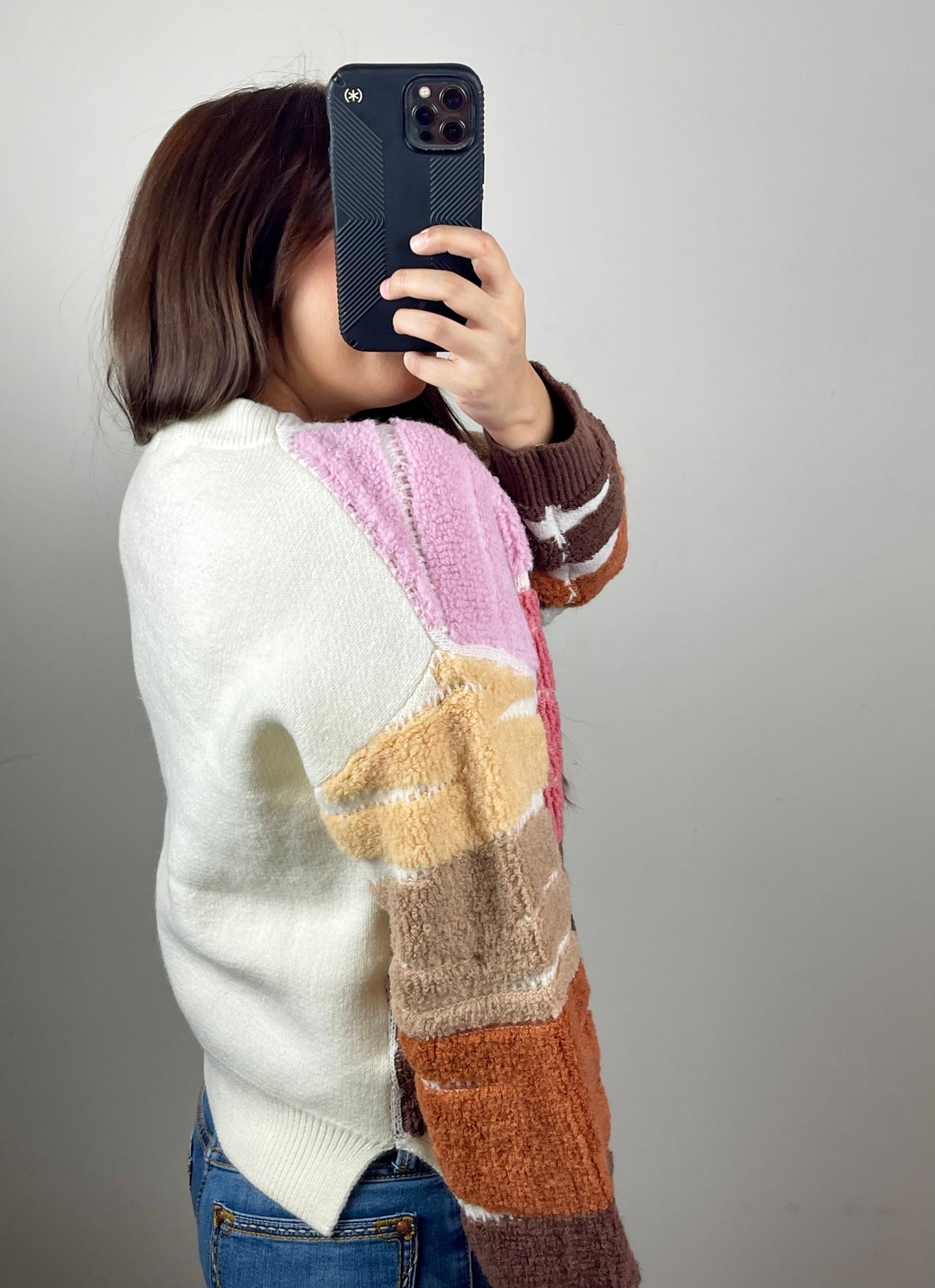 Color Stripe Rib Knit Sweater