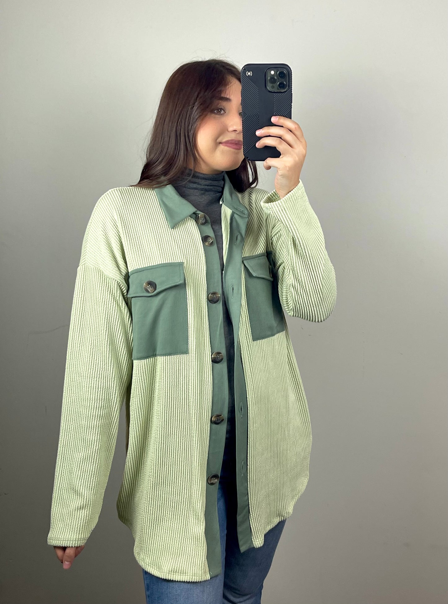 Mint Ribbed Shacket