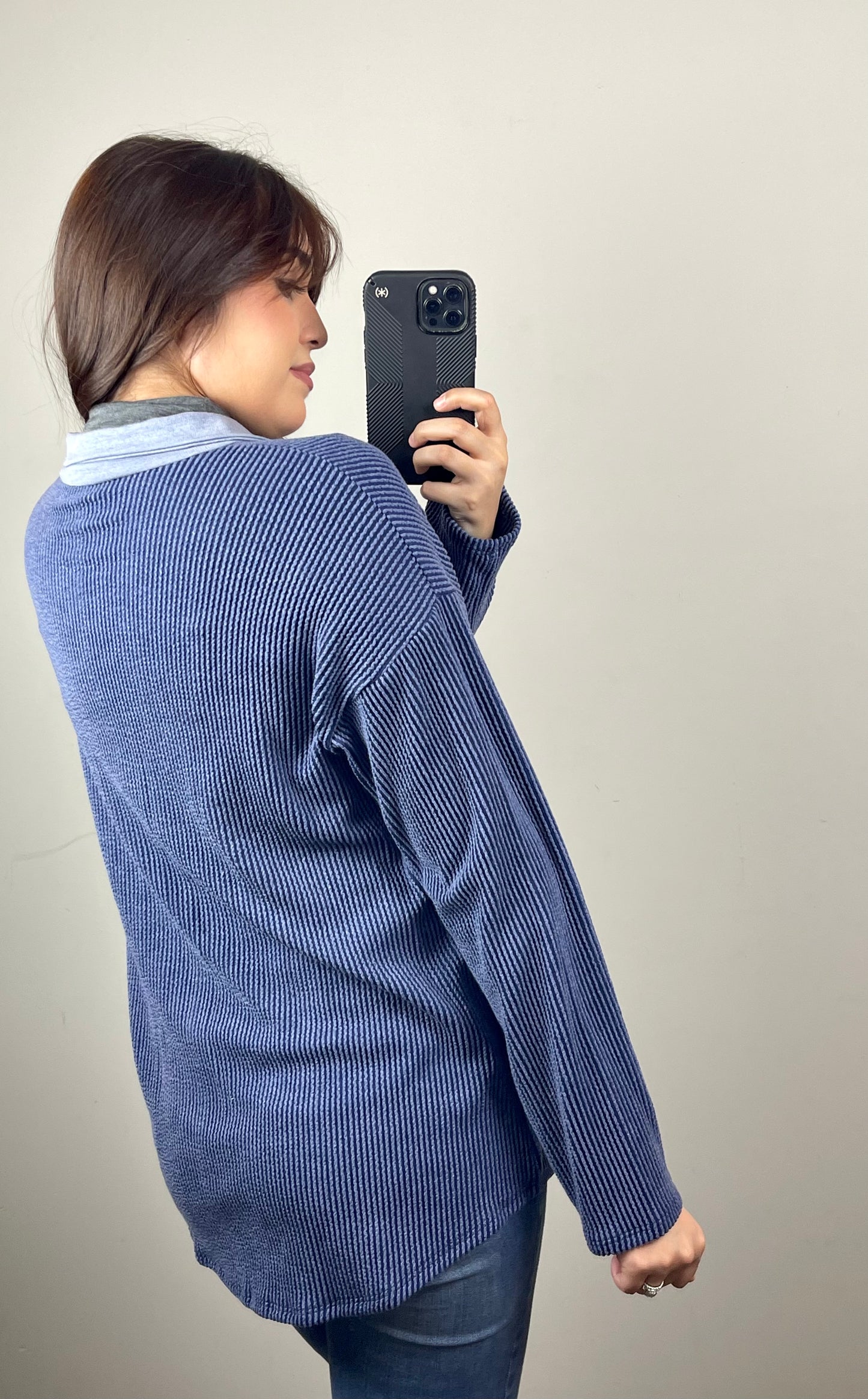 Navy Ribbed Shacket
