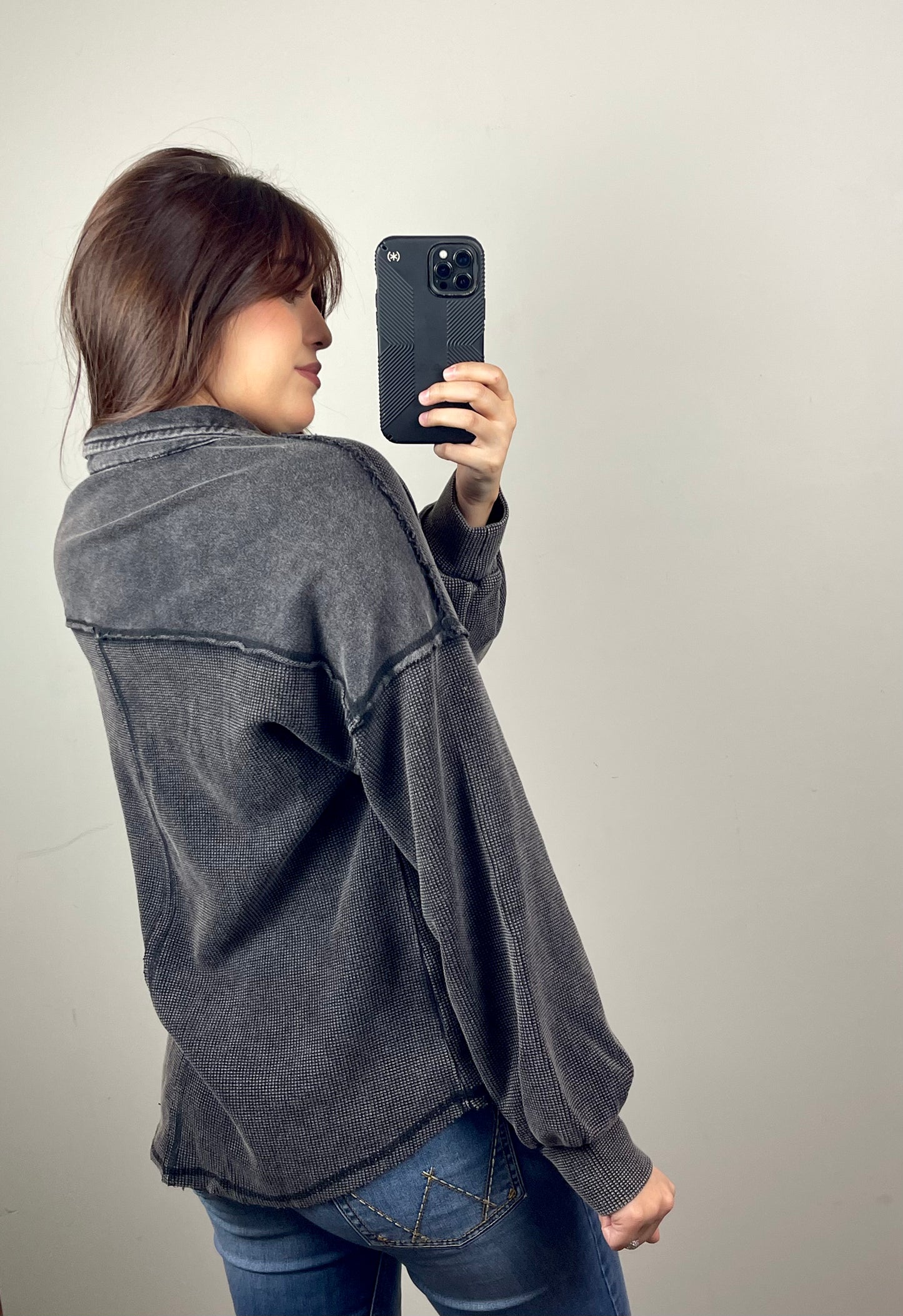 Black Button Henley Top