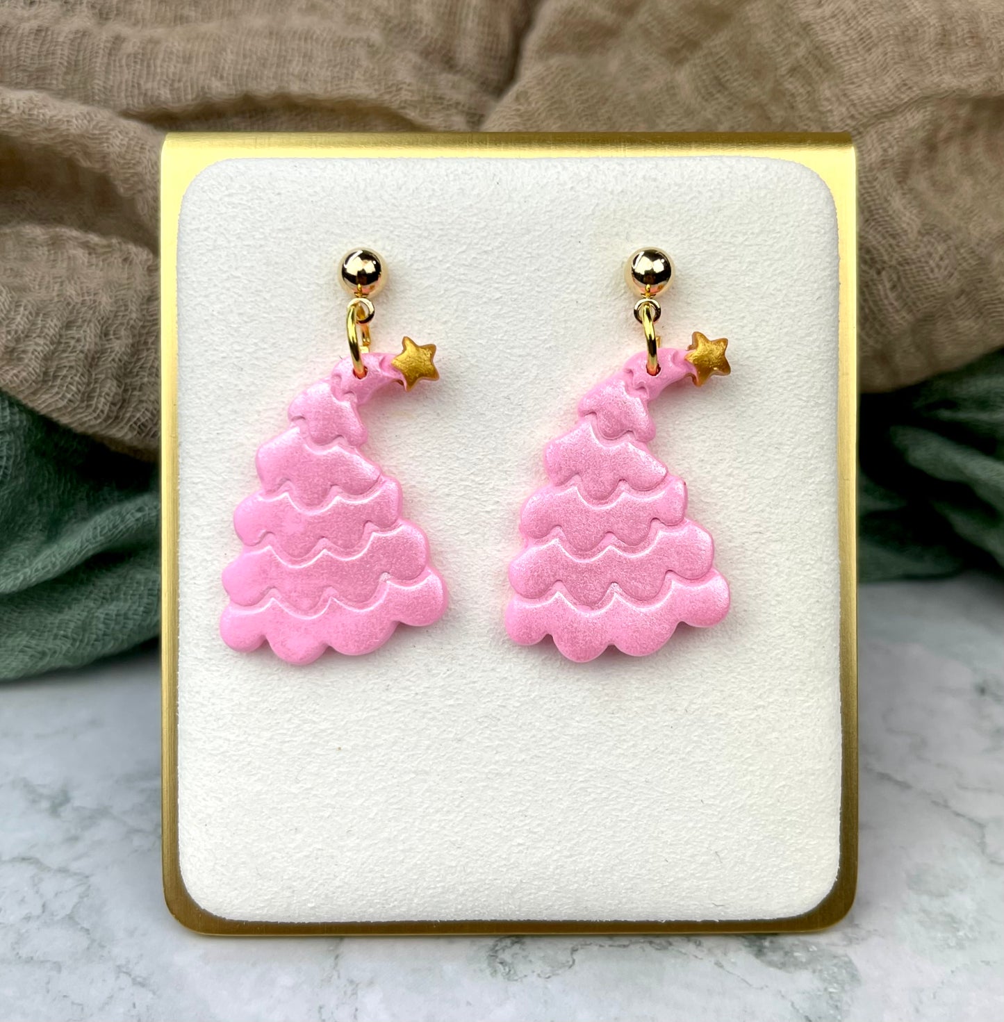Curved Tree Earrings- Pink
