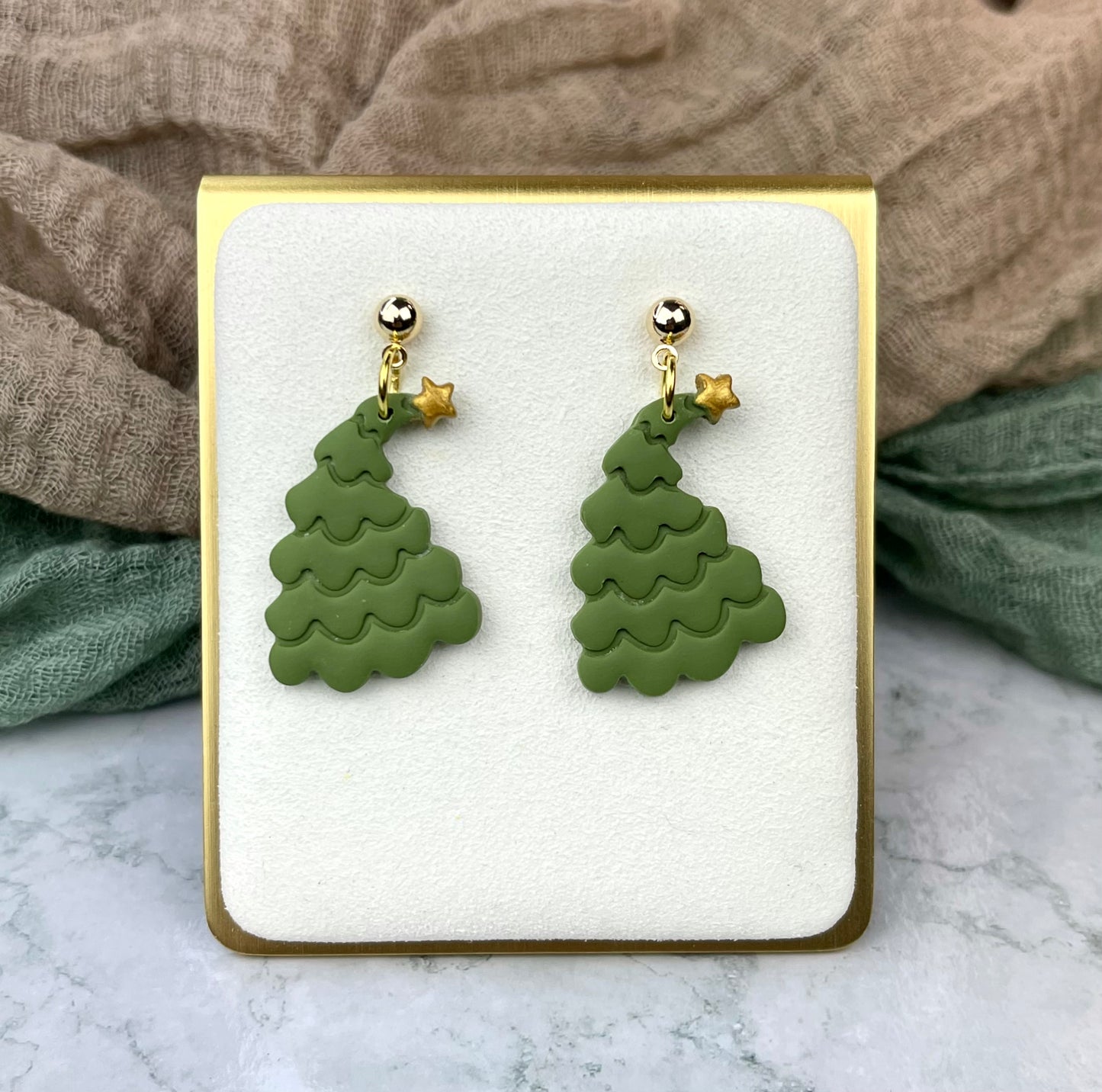 Curved Tree Earrings- Matte Olive