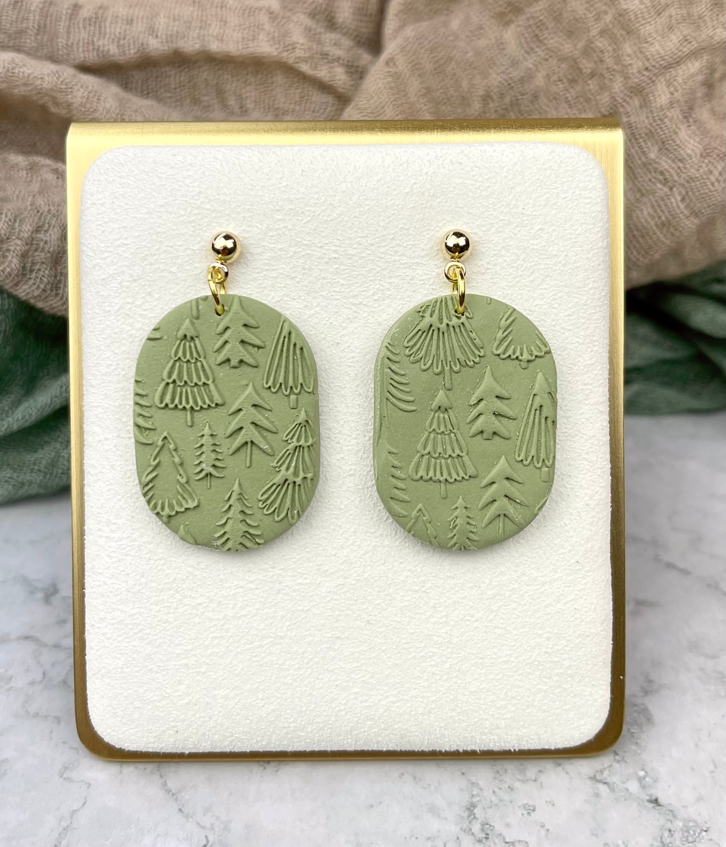 Tree Texture Earrings- Sage Green