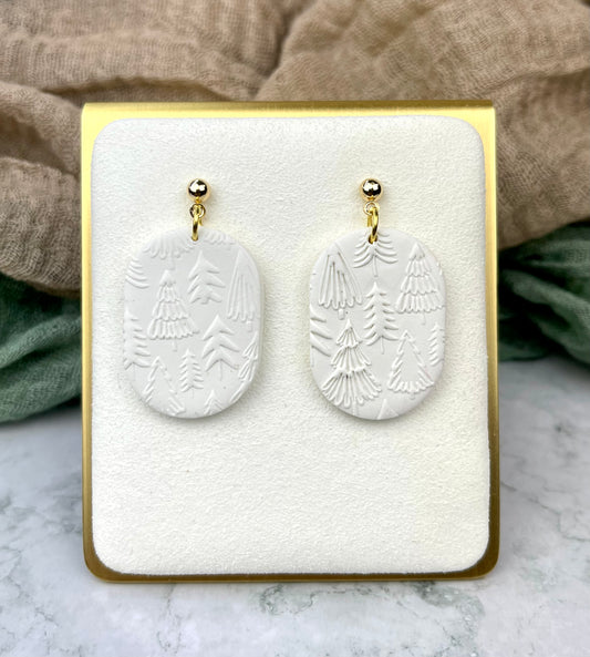 Tree Texture Earrings- White