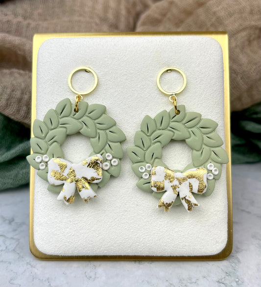 Wreath Earrings- Sage Green