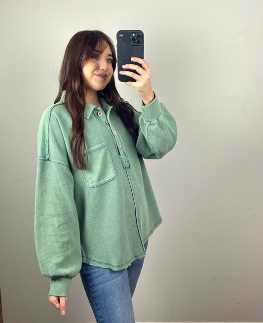 Sage Button Henley Top