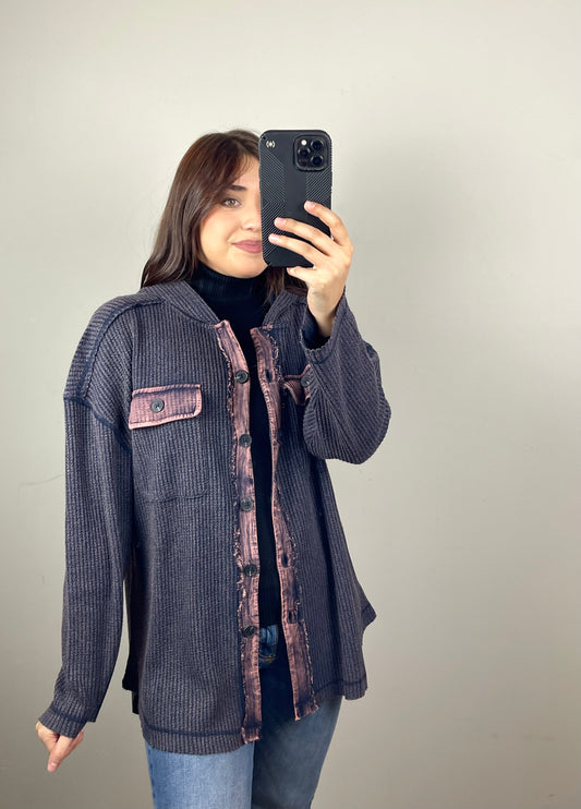 Color Washed Ribbed Shacket