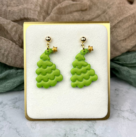 Curved Tree Earrings- Satin Green