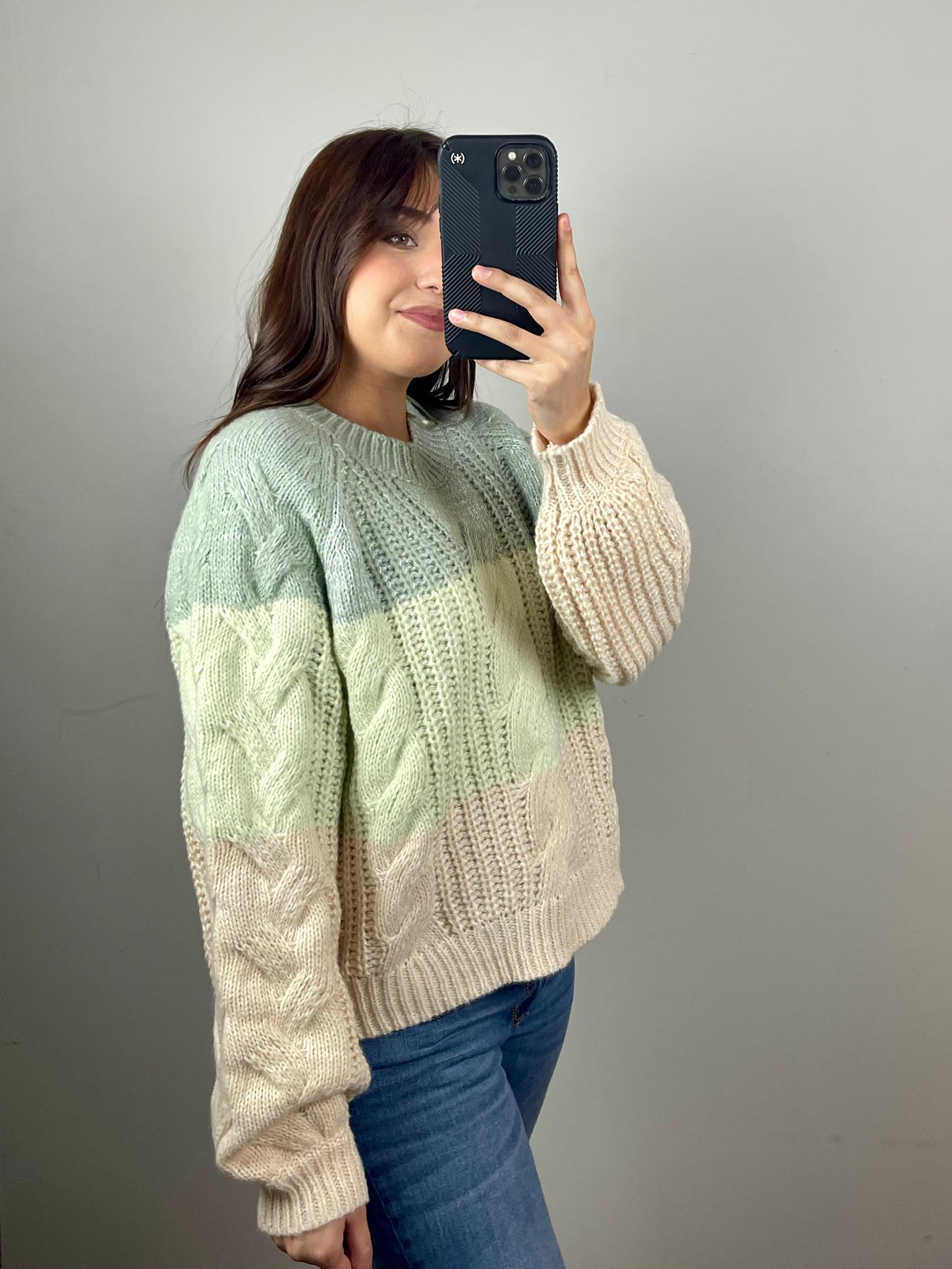Color Block Cable Knit Sweater