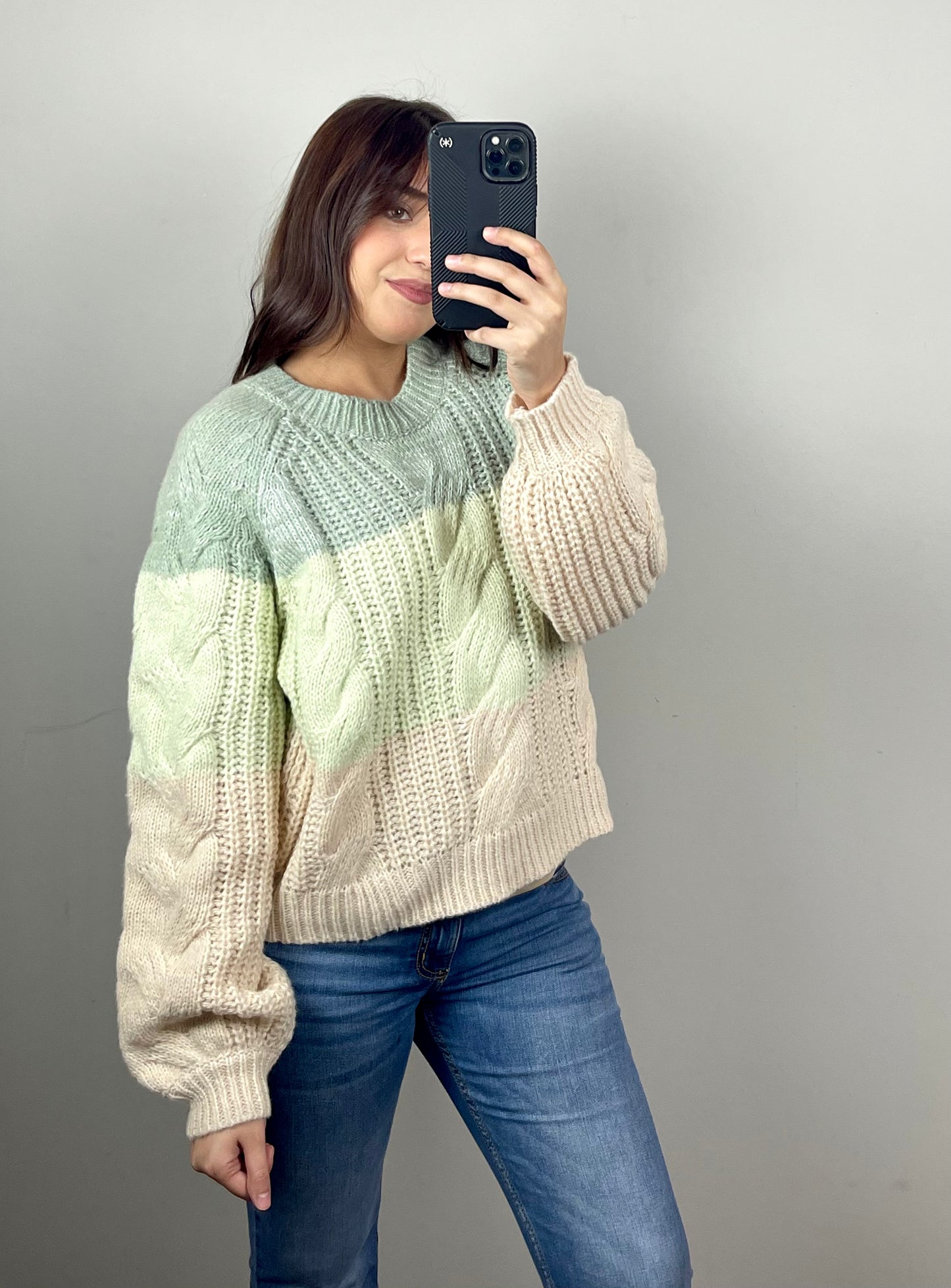 Color Block Cable Knit Sweater
