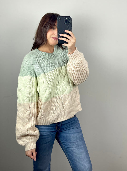 Color Block Cable Knit Sweater