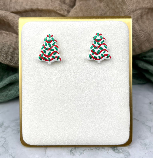 Tree Cake Earrings- White