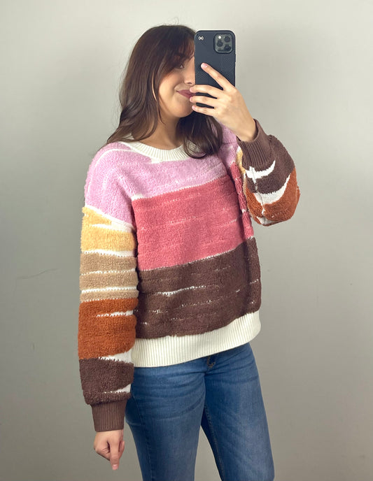 Color Stripe Rib Knit Sweater