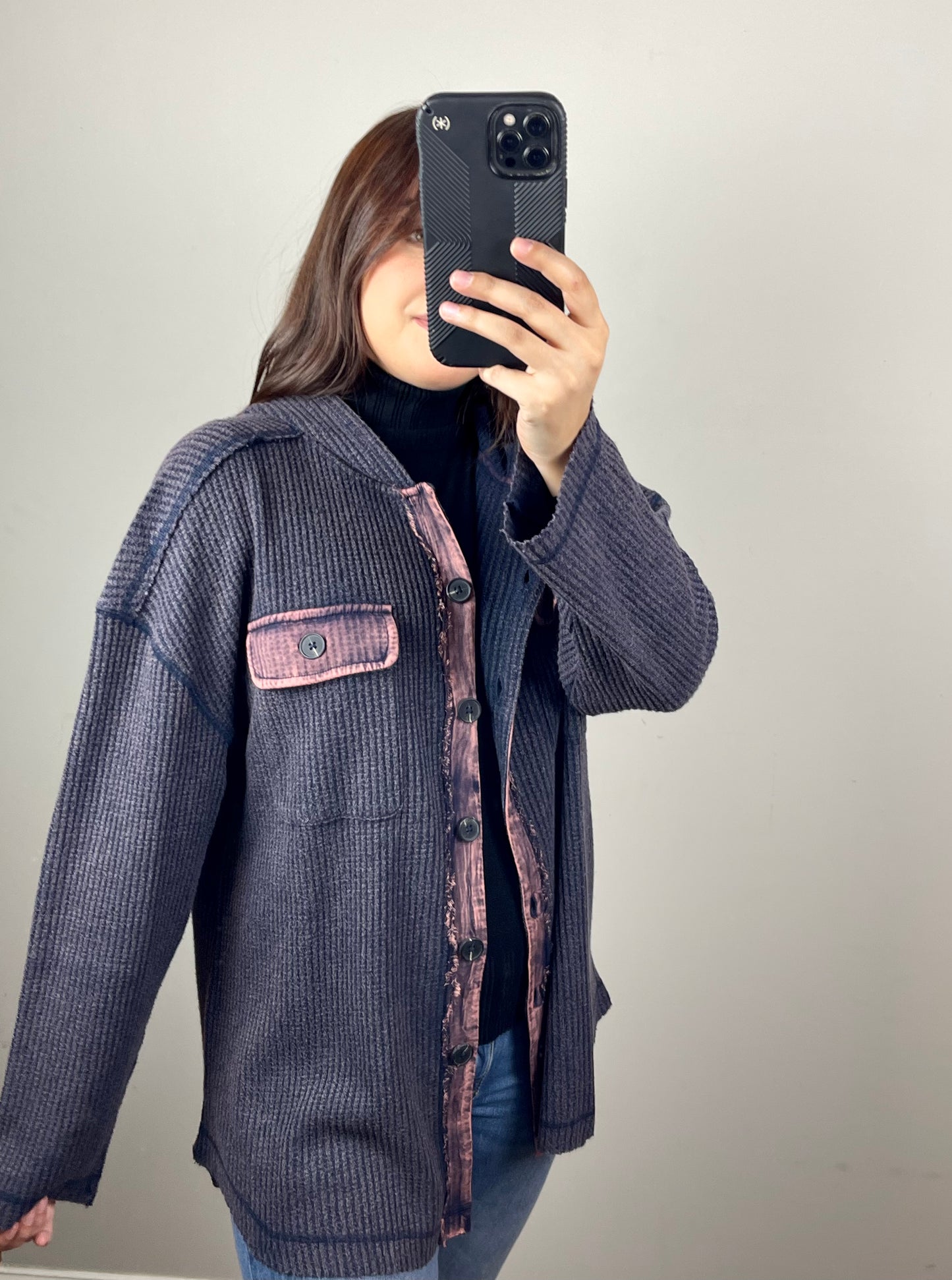 Color Washed Ribbed Shacket