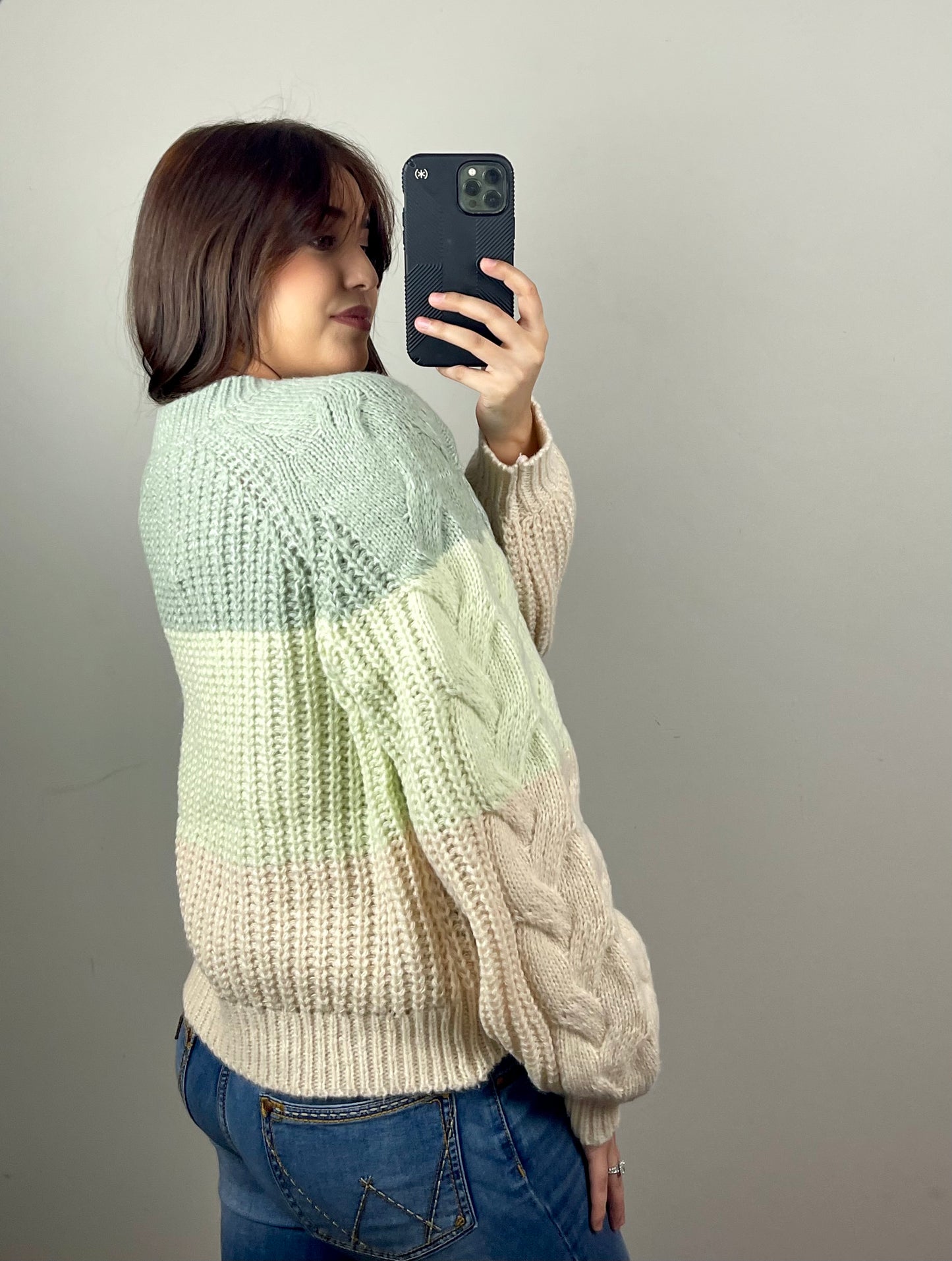 Color Block Cable Knit Sweater