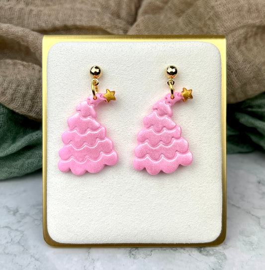 Curved Tree Earrings- Pink