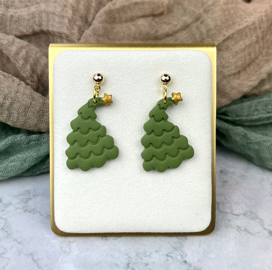 Curved Tree Earrings- Matte Olive