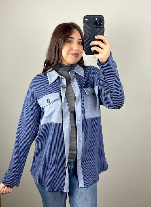 Navy Ribbed Shacket